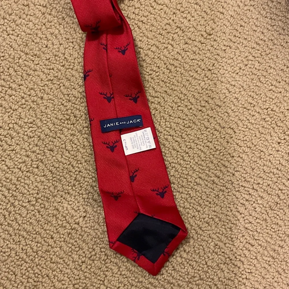 Janie and Jack Red Kids Tie with Blue Reindeer